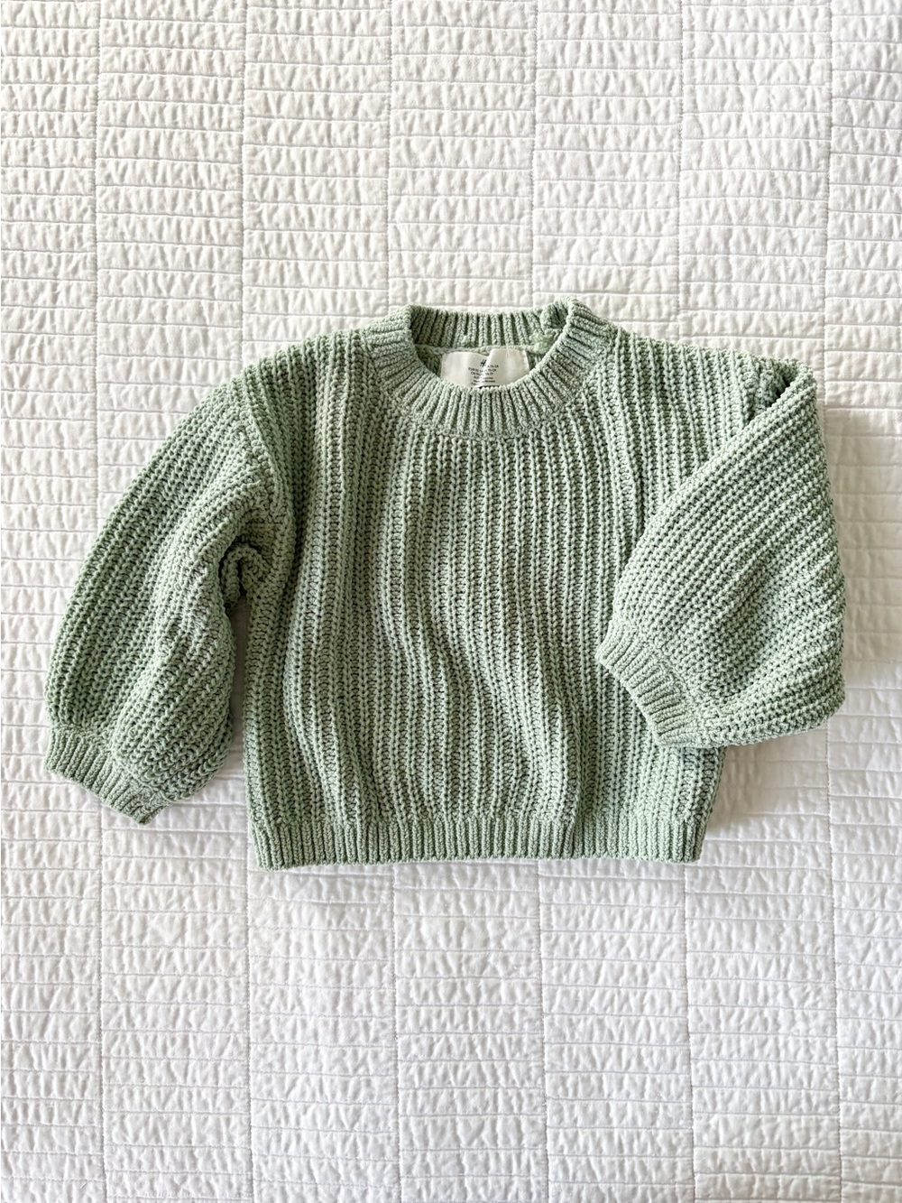 H&M Light Turquoise Chunky Knit Chenille Crewneck Sweater Toddler Girls Size 2T